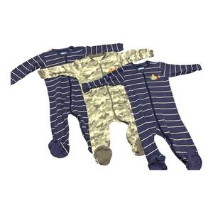 Tuffy Footed Pyjamas Lot Of 3 Sleepers 9 Months Striped Camo Submarine Truck Fun
